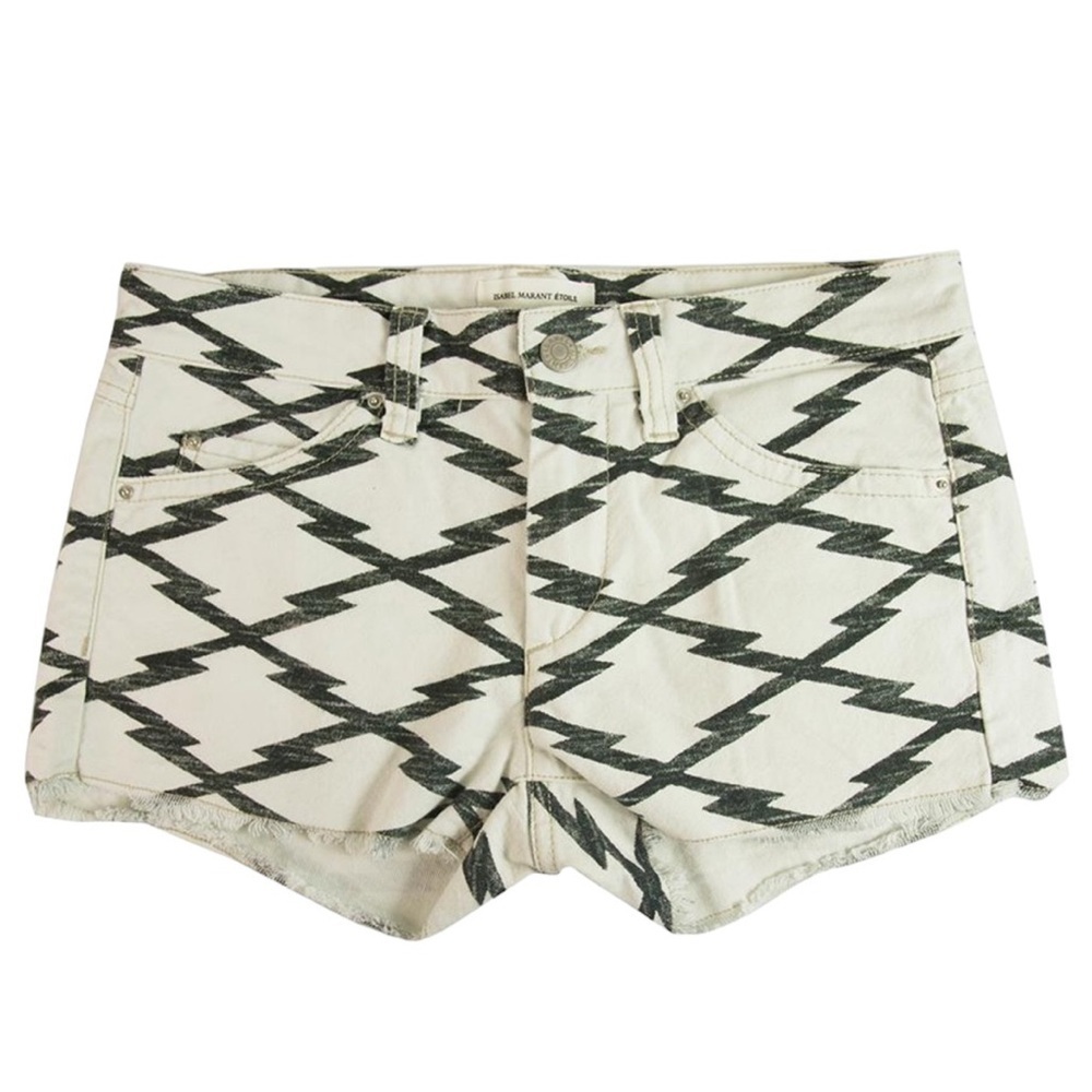 Isabel Marant Cream & Black Zigzag Denim Shorties